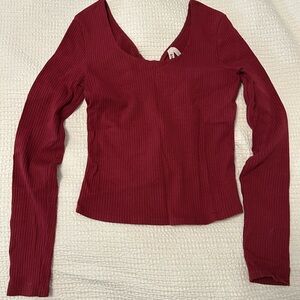 Pact Women's Pomegranate Refined Rib Long Sleeve Twist Back, size Small